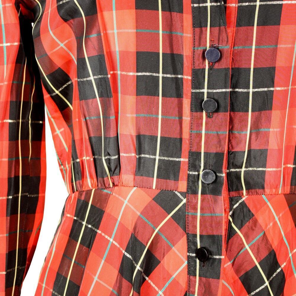 Vintage Red Plaid Shirt Dress Tartan Fit & Flare Long Sleeve B36 W28 - Hey Viv - Picture 6 of 9